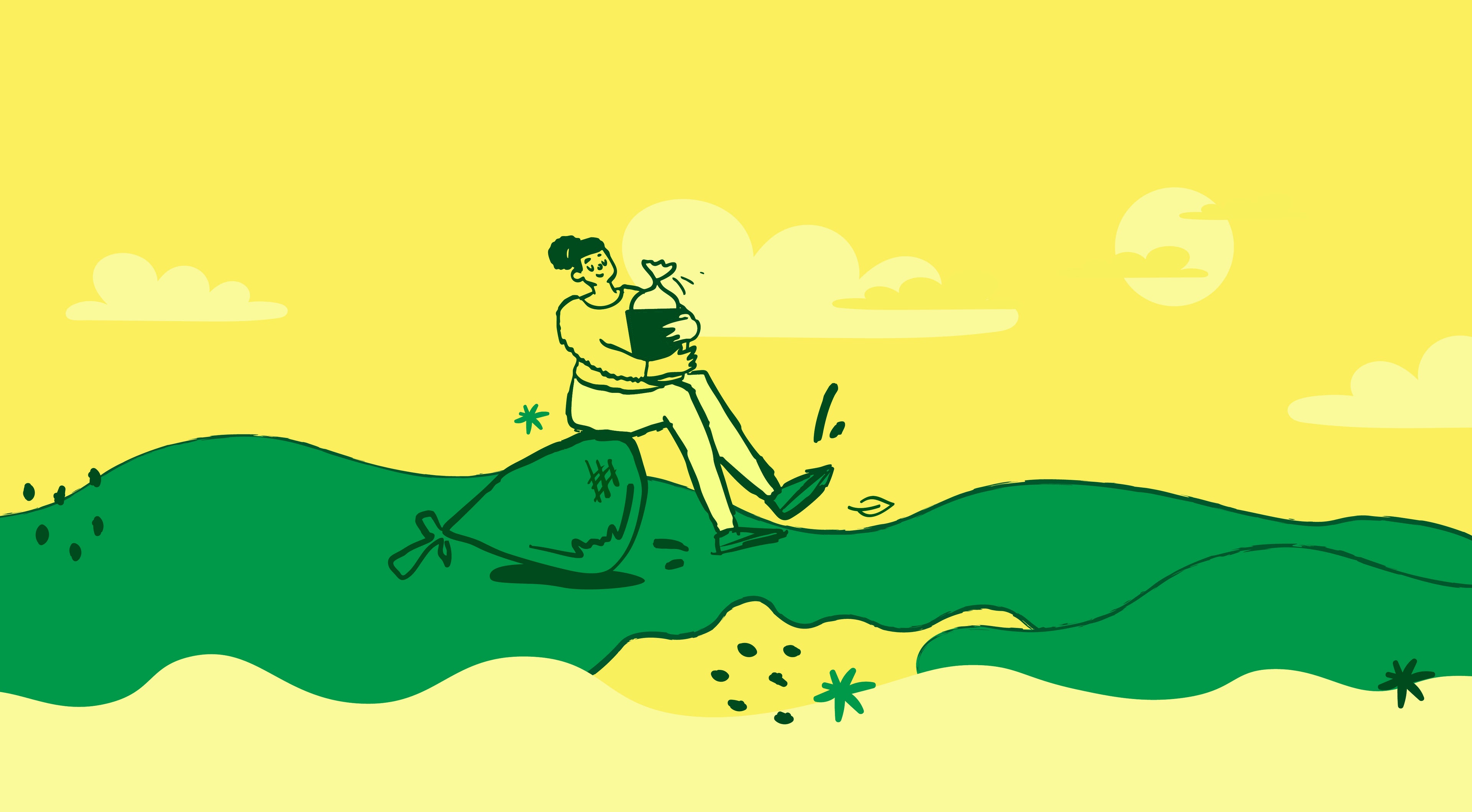 Product Page Illustration of Woman sitting on bin bag