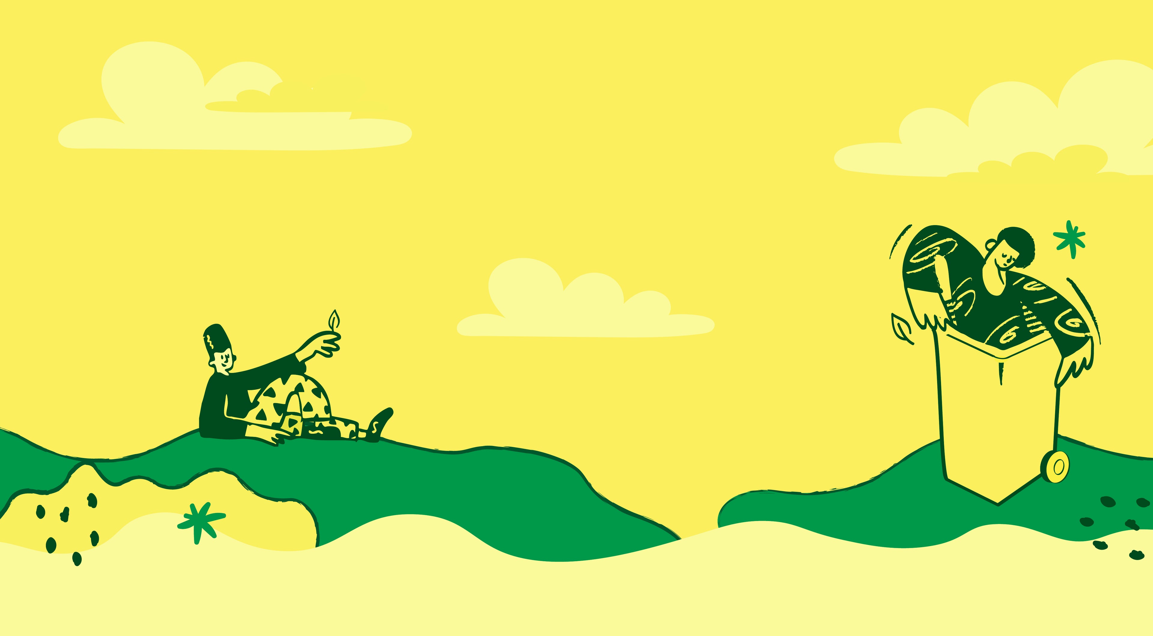 Hope Bin and Mountains Illustration Yellow